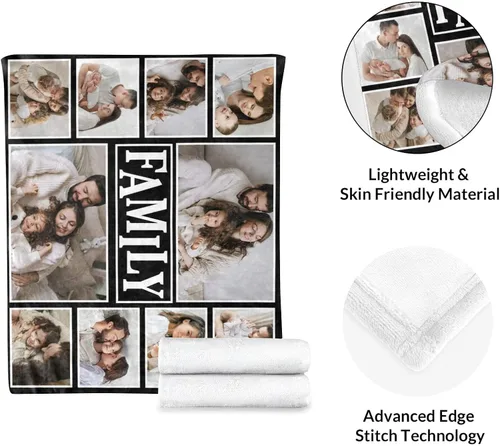 Miniatura 5 de Mantas personalizadas con fotos, manta personalizada con imagen para familia, mamá, papá, parejas, bebé, manta de fotos personalizada con collage