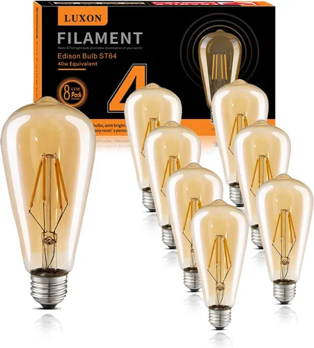 Miniatura 9 de LUXON Bombillas LED Edison, 4 vatios (equivalente a 40 W), regulables, luz diurna de 4000 K (vidrio ámbar) con CRI 90+, bombillas Edison