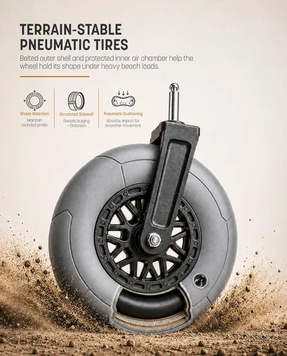 Miniatura 3 de Carro de playa con ruedas grandes para arena, carrito utilitario con marco de acero todo terreno con neumáticos de 9 pulgadas, diseño plegable
