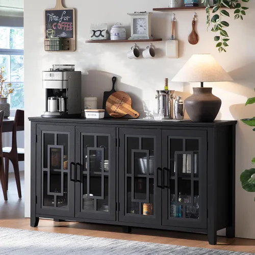 Miniatura 22 de Aparador Grande Buffet con Almacenamiento, 32" Mueble de Cocina Estilo Granja Azul Marino para Café y Vino con 2 Puertas de Vidrio, Mesa Aparador