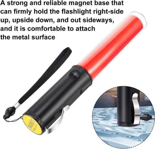 Miniatura 5 de Weewooday Paquete de 2 varitas de control de tráfico aéreo de seguridad de 11 pulgadas, varita de señal de tráfico LED con control de linterna, Rojo