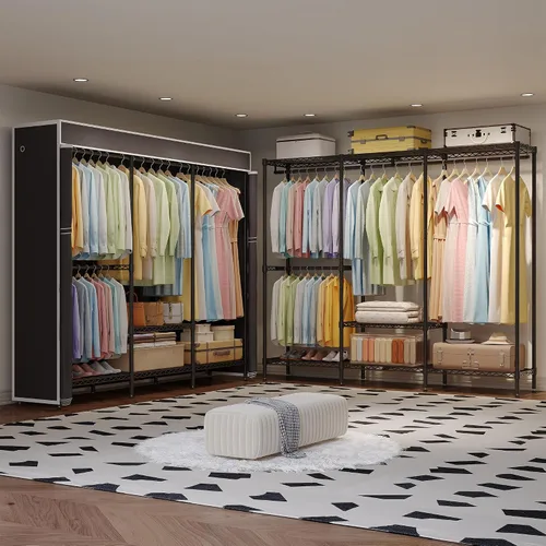 Miniatura 2 de Higeego H8 Perchero con Cubierta, Armario Portátil para Colgar Ropa, Perchero de Ropa Resistente Organizador y Almacenamiento de Armario, Estante