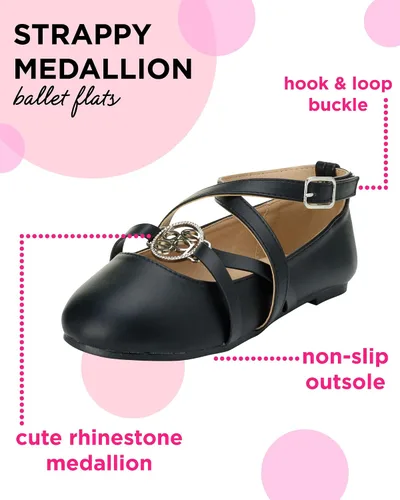 Miniatura 2 de bebe Girls' Dress Shoes - Strappy Ballet Flats with Rhinestone Medallion (Little GirlBig Girl)