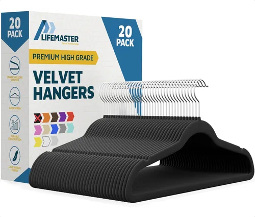 Miniatura 16 de Lifemaster Juego de perchas de plástico antideslizante de terciopelo, juego de 50 piezas antideslizantes con gancho giratorio de 360°, ahorro