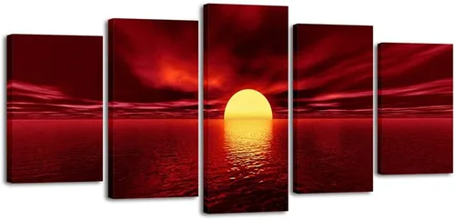 Wieco Art P5RLA006 sol rojo, obras de arte giclée en impresiones en lienzo para decoración de pared, estiradas y con marco, para el hogar y la