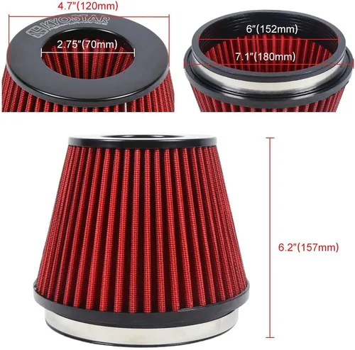 Miniatura 19 de KYOSTAR Filtro de aire universal de alto flujo de 3" (76 mm), entrada de aire frío de cono reutilizable, alto rendimiento, lavable, kit de aire seco