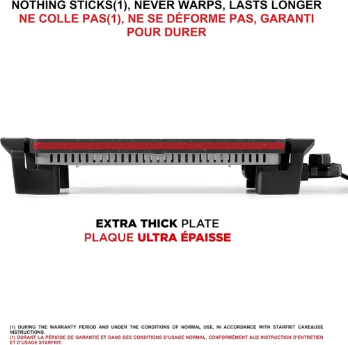 Miniatura 6 de Starfrit The Rock Electric - Parrilla y plancha reversible Rock.Tec antiadherente, control de temperatura variable, asas de tacto frío, 1500 W