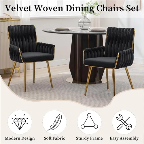 Miniatura 8 de Westice Silla de Escritorio de Terciopelo, Silla Cómoda Dorada para Oficina en Casa con Respaldo Tejido a Mano, Silla Giratoria de Altura Ajustable