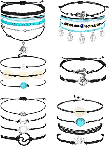 Hicarer 21 pulseras de olas surfistas ajustables e impermeables hechas a mano para la amistad, joyería para mujeres y adolescentes