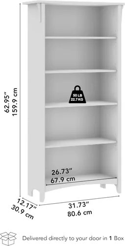 Miniatura 3 de Bush Furniture Salinas - Estantería alta de 5 niveles en acabado negro vintage, estantería alta, estantería grande para sala de estar, oficina