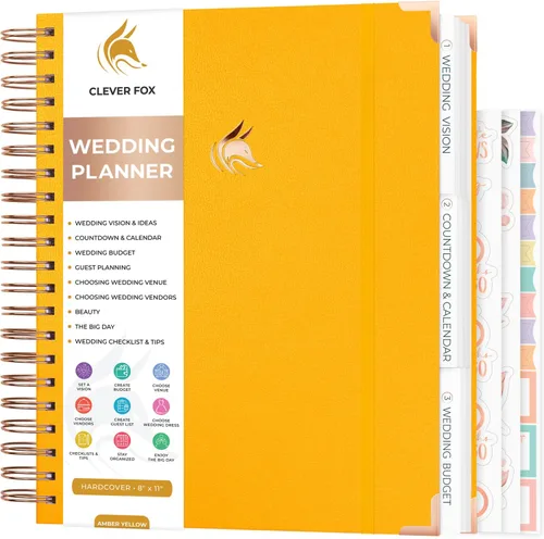 Clever Fox Planificador de bodas - Organizador de cuadernos para novia - Carpeta de planificación de bodas con bolsillos - Regalo de compromisos, 10