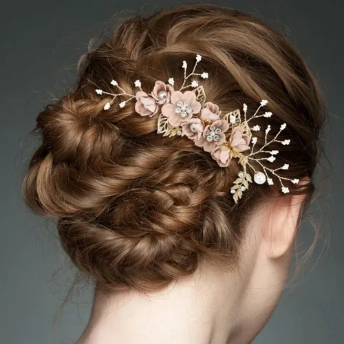 Miniatura 2 de inSowni - Juego de 20 peines laterales para el pelo con flores en tonos rosa polvoriento, azul y blanco, pinzas para el pelo con flores, pinzas