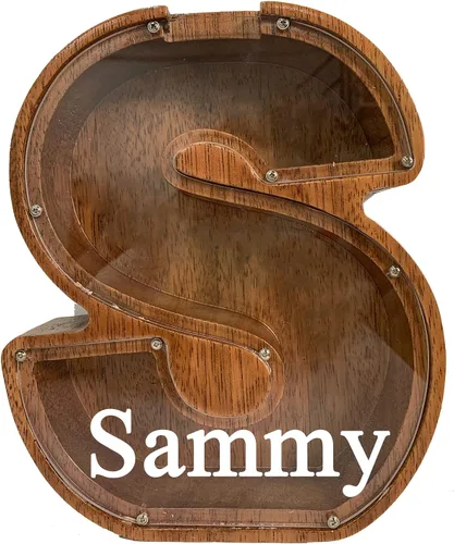 Miniatura 14 de Alcancía grande de madera personalizada para niños, alcancía con nombre personalizado, alcancía (nombre grabado láser) letras del alfabeto
