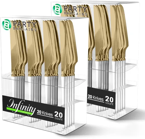 Miniatura 40 de Party Bargains Juego de cubiertos negros de plástico desechable, utensilios de diseño moderno infinito, paquete de 40: 16 tenedores, 8 cuchillos, 16
