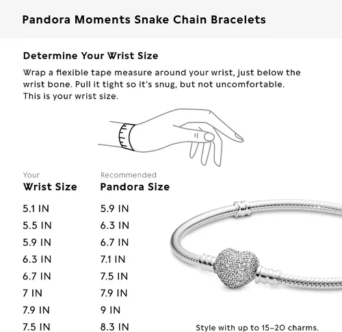 Miniatura 10 de Pandora Moments - Pulsera de cadena de serpiente con cierre de corazón brillante