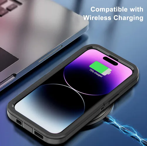 Miniatura 5 de Funda para iPhone 14 Pro con 2 protectores de pantalla, resistente protección contra caídas a prueba de golpes, cuerpo completo, 3 capas, militar