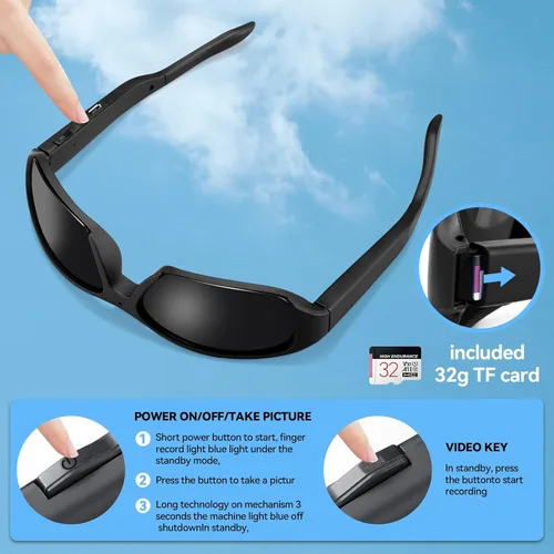 Miniatura 4 de Gafas de Cámara de Video Inteligente 1080p para Hombres - Gafas de Sol de Grabación con Lentes Polarizados de Protección UV HD para Exteriores