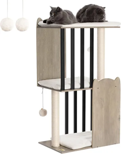 Miniatura 10 de FourFurPets - Árbol para gatos grande de 26.7 pulgadas, torre y condominio, postes para rascar para gatos de interior, plato grande, tres postes