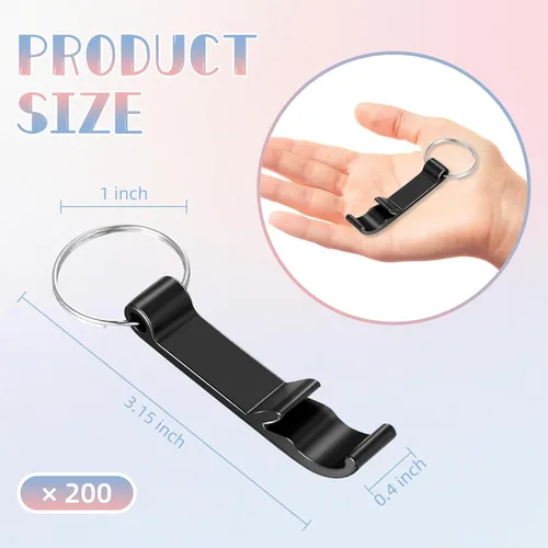 Miniatura 2 de Paquete de 200 llaveros para abridor de botellas de aluminio negro a granel para recuerdos de fiesta de boda