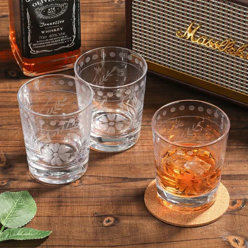 Miniatura 5 de Joeyan Vasos de Vidrio para Beber Grabados Soplados a Mano, Vasos de Agua de Vidrio Transparente con Patrón Floral, Juego de Cristalería Tumbler
