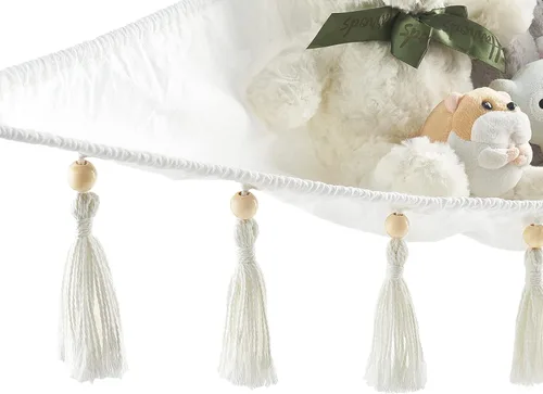 Miniatura 4 de Mkono Hamaca de animales de peluche, organizador de juguetes colgante de esquina con borlas, juguetes de peluche, soporte de red para guardería
