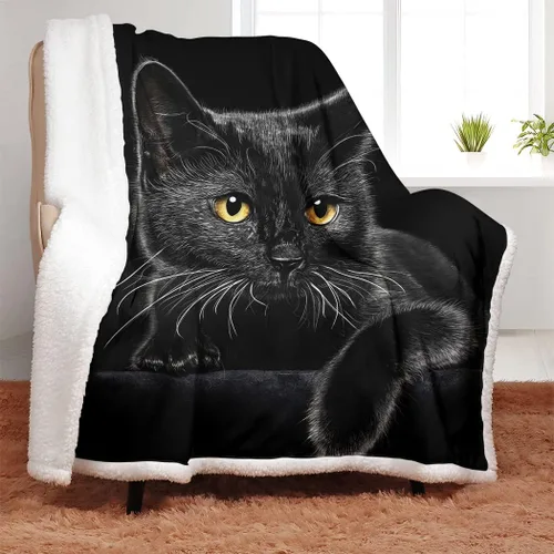 Miniatura 2 de YISUEMEI - Manta Sherpa de gato negro, suave y afelpada, linda manta de forro polar para adultos y amantes de los gatos, 60 x 80 pulgadas