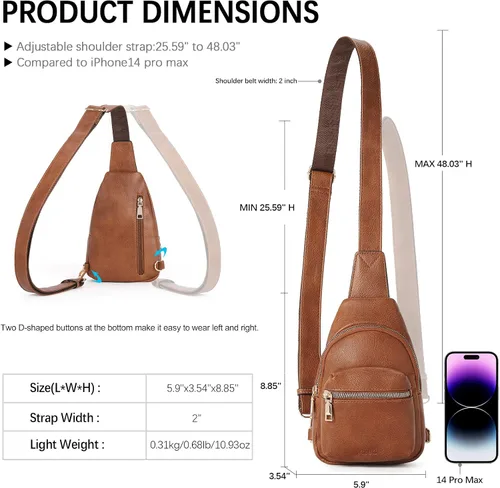 Miniatura 5 de CLUCI Small Sling Bag for Women, Leather Crossbody Fanny Packs Trendy, Women's Chest Bag