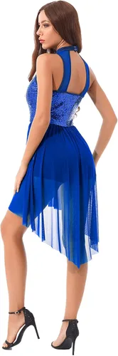 Miniatura 5 de Disfraz de baile lírico moderno y contemporáneo para mujer, leotardo con cuello en V, falda de tul, vestido asimétrico con superposición fluida
