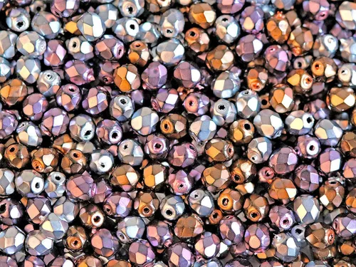 Miniatura 2 de 100 cuentas facetadas pulidas al fuego redondas de 0.157 in, Jet Mix Heavy Metal, vidrio checo