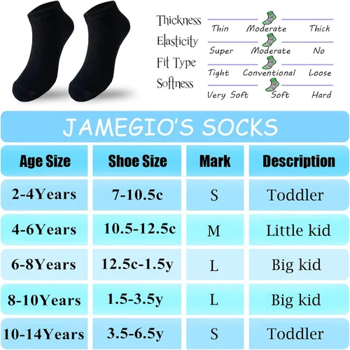 Miniatura 3 de Janegio - 18 pares de calcetines deportivos de corte bajo y medio acolchonados hasta el tobillo para niños y niñas