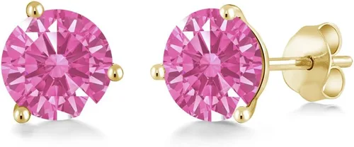 Miniatura 97 de Gem Stone King Aretes de oro de 14 quilates, 0.236 in, piedra natal redonda, Martini, 3 puntas, aretes de oro para mujer