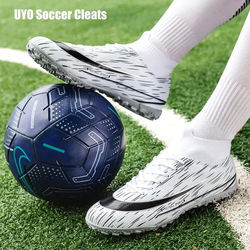 Miniatura 7 de UYO Men's Soccer Cleats Football Shoes with High-Tops Lace-Up Non-Slip Spikes Ankle Support Outdoor Athletic Firm Ground Turf Sneaker