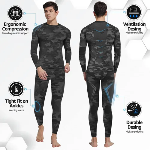Miniatura 4 de UNIQUEBLLA - Conjunto de ropa interior térmica para hombre, capa base térmica, parte inferior para clima frío