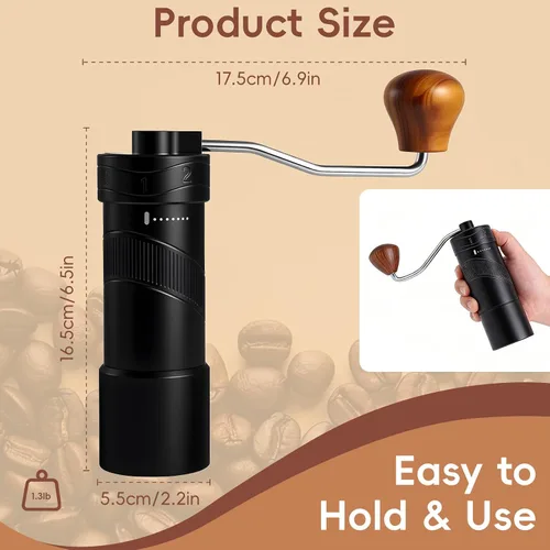 Miniatura 2 de Molinillo de café manual con 8 ajustes de grosor ajustables para expreso, granos moka franceses, verter sobre goteo, manivela de café, molinillo