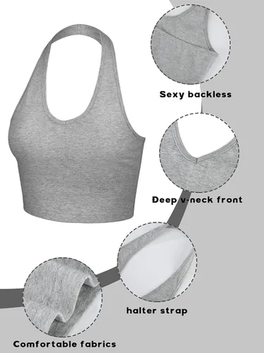 Miniatura 4 de Geyoga 6 piezas de camisetas halter para mujer, cuello en V, sin espalda, sin mangas, chaleco sin mangas para niñas