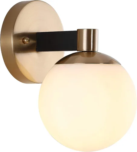 JONATHAN Y Lámpara de pared LED de 5.75 pulgadas, color latón/negro, 1 luz de globo moderno, pantalla de vidrio esmerilado, lámpara de pared Art