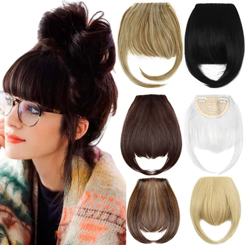 Miniatura 9 de Extensiones de cabello humano con clip, con flequillo y patillas, una pieza, clip frontal