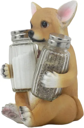Miniatura 2 de Ebros Picante - Juego de figuras de taza de té de color marrón claro, chihuahua con collar, salero y pimienta, 6.25 pulgadas de alto, Chi Chi Taco