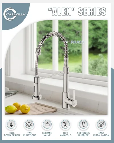 Miniatura 2 de Grifo de cocina, grifos de fregadero de cocina comercial con rociador extraíble, grifos de acero inoxidable para fregaderos de cocina, cabezal