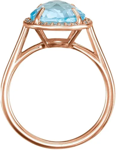 Miniatura 2 de Anillo de oro rosa sólido de 14 quilates con topacio azul cielo y diamante de 18 quilates de ajuste cómodo (0,13 quilates) (ancho 0.504in)