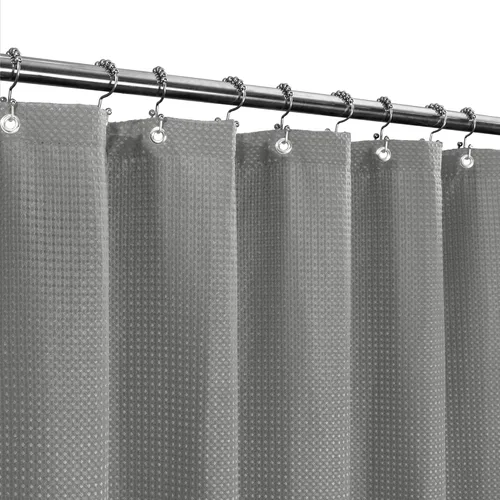 Cortina de ducha de punto gofre, tipo spa/hotel, tela resistente de 230 GSM, repele el agua, lavable a máquina, cortina de baño con patrón Gris