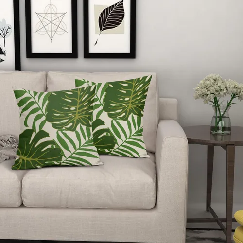 Miniatura 7 de Juego de 2 fundas de almohada de hojas verdes tropicales de 18 x 18 pulgadas, modernas hojas de palmera botánicas decorativas para exteriores