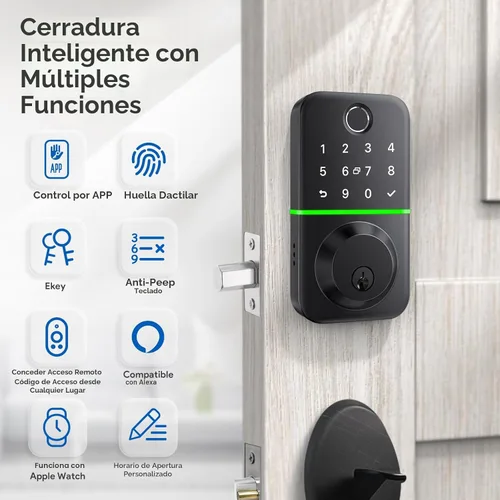Miniatura 3 de Cerradura de puerta inteligente con teclado: cerradura de puerta de entrada sin llave - Cerradura de huella digital para puerta delantera
