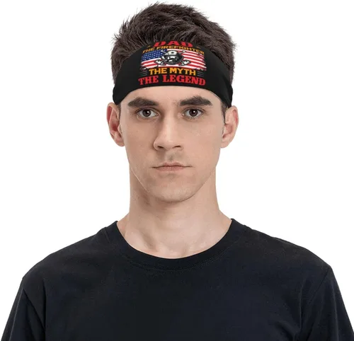 Dad The Firefighter The Myth The Legend Headband for Men Women Sports Sweatband for Fitness Exercise Moisture Wicking Running Yoga Hairbands