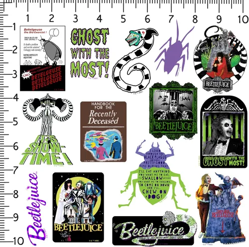Miniatura 2 de Beetlejuice Variedad de 100 calcomanías de vinilo grandes de lujo – Calcomanías troqueladas para laptop, botella de agua, álbumes de recortes