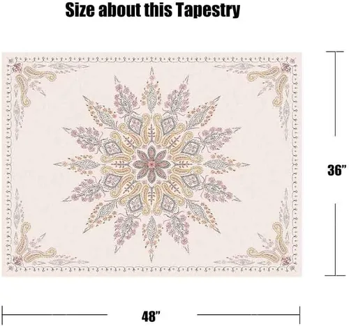 Miniatura 6 de Neasow Tapiz bohemio para colgar en la pared, tapiz floral beige y blanco con estampado de medallón, decoración bohemia para dormitorio, blanco