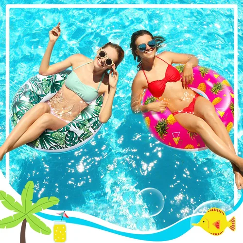 Miniatura 5 de Poen Flotadores grandes de piscina de 32 pulgadas con hojas tropicales, tubos inflables para piscina, anillos de piscina para adultos, suministros