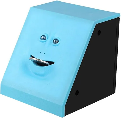 Face Coin Bank Money Eating Coin Bank - Caja de ahorro con batería (Azul)