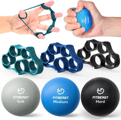 Miniatura 7 de FitBeast Grip Strength Trainer – 6 Pieces Hand Therapy Kit with Finger Extension Exerciser & Stress Balls for Adults, Rehab & Strength Training