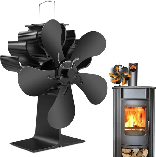 Ventiladores de chimenea alimentados por calor, ventilador térmico no eléctrico activado por calor, ventilador de estufa de leña de 5 aspas para
